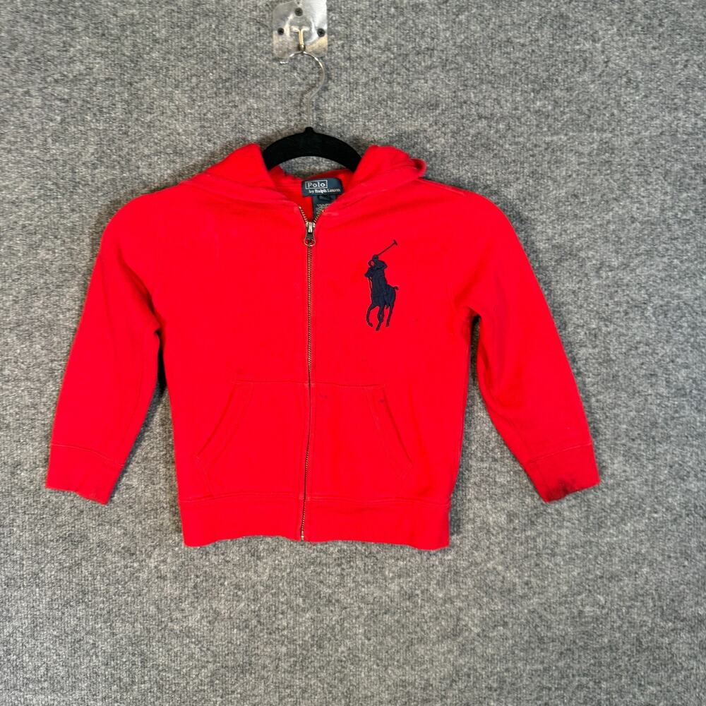Polo Ralph Lauren Sweatshirt Baby 5 Big Pony Red‎ Zip Up Hoodie Fleece Youth